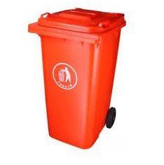 حاوية نفايات بعجال 120 لتر لون احمر