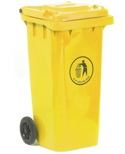 حاوية نفايات بعجال 120 لتر لون اصفر