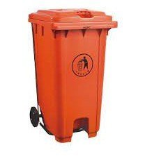 حاوية نفايات بعجال مع دعسة 100 لتر لون احمر